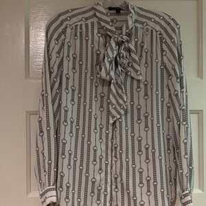 Banana Republic Equestrian Inspired Chain Print Blouse with Neck Tie
